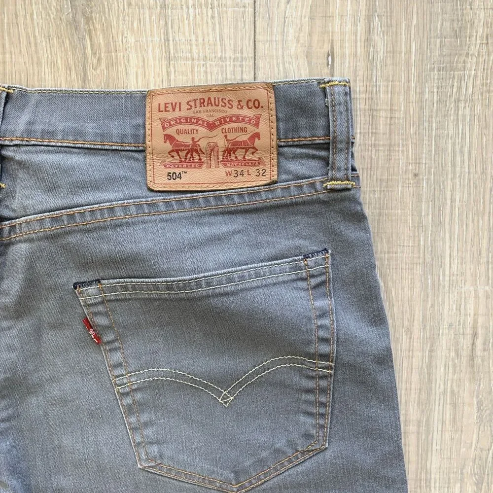 Levi's 504 Gray Straight Leg Denim Jeans Mens Size  34x32